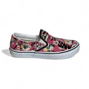 Vans Off The Wall Women's Size 7 Classic Pink Black Floral Graffiti Sneaker
